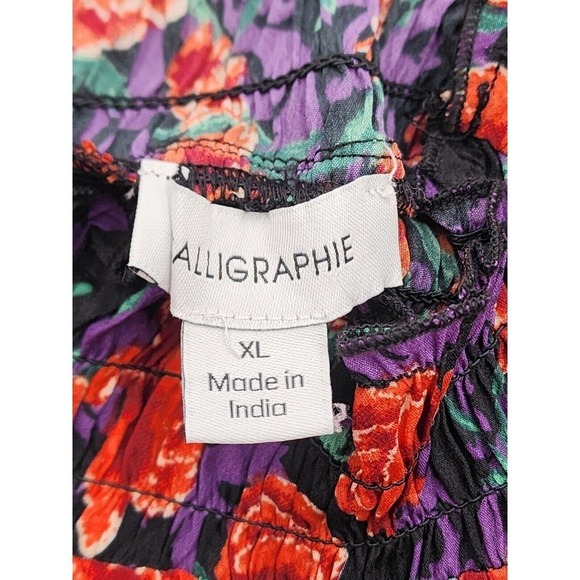 Calligraphie High Neck Long Sleeve Floral Blouse NWT Size XL Roses - Picture 3 of 10